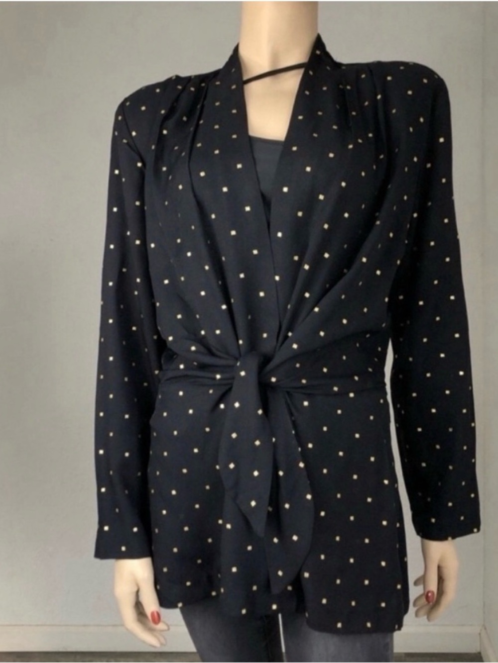 Vintage Sequel oversized jacket/blazer V-neck tie front black - Picture 7 of 16